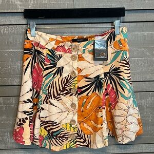 Forever 21 Tropical Floral Leaf Button-Front Skirt Womens Size Medium